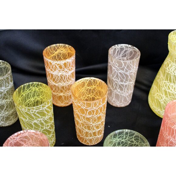 VTG 50s/60s Colorcraft Spaghetti String Carafe Pitcher Glasses Shat-r-Proof Tumb - Picture 9 of 15